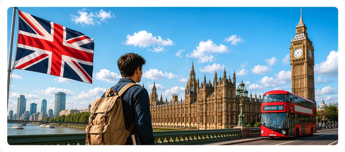 Student looking at Big Ben and the Houses of Parliament, United Kingdom